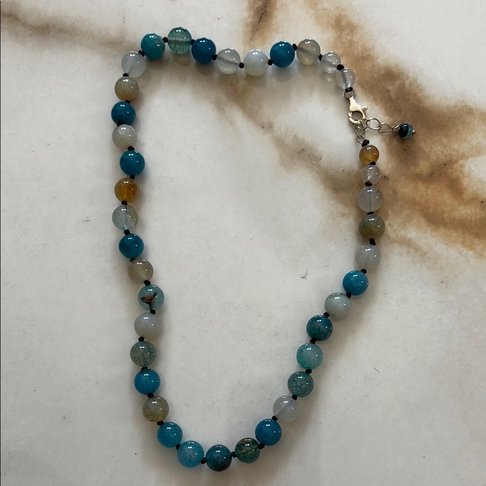 Elegant Crystal Beaded Necklace in Blue and Gold Multi Color